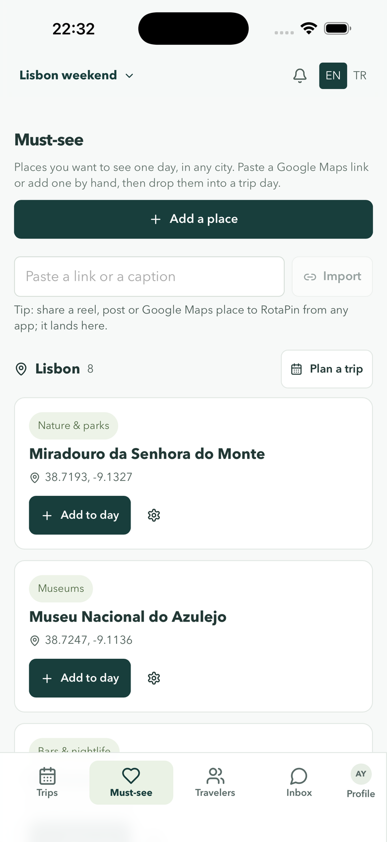 Must-see list grouped by city